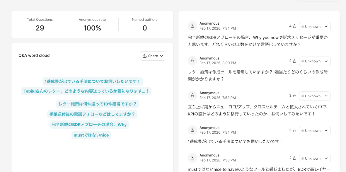 Slidoであがってきた各質問